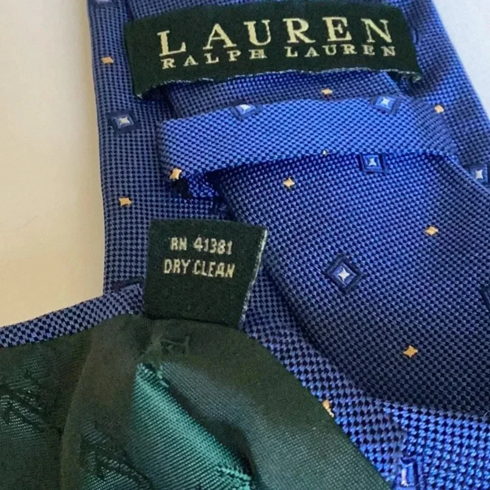 Land’ End Gold & Navy 100% Silk Handsewn Tie - Picture 7 of 7
